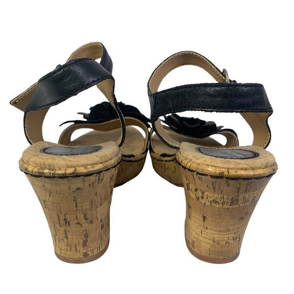 b.o.c. Black Soft Leather Flower Slingback Cork Heels Sandals Sz 9/40.5 - Picture 4 of 9